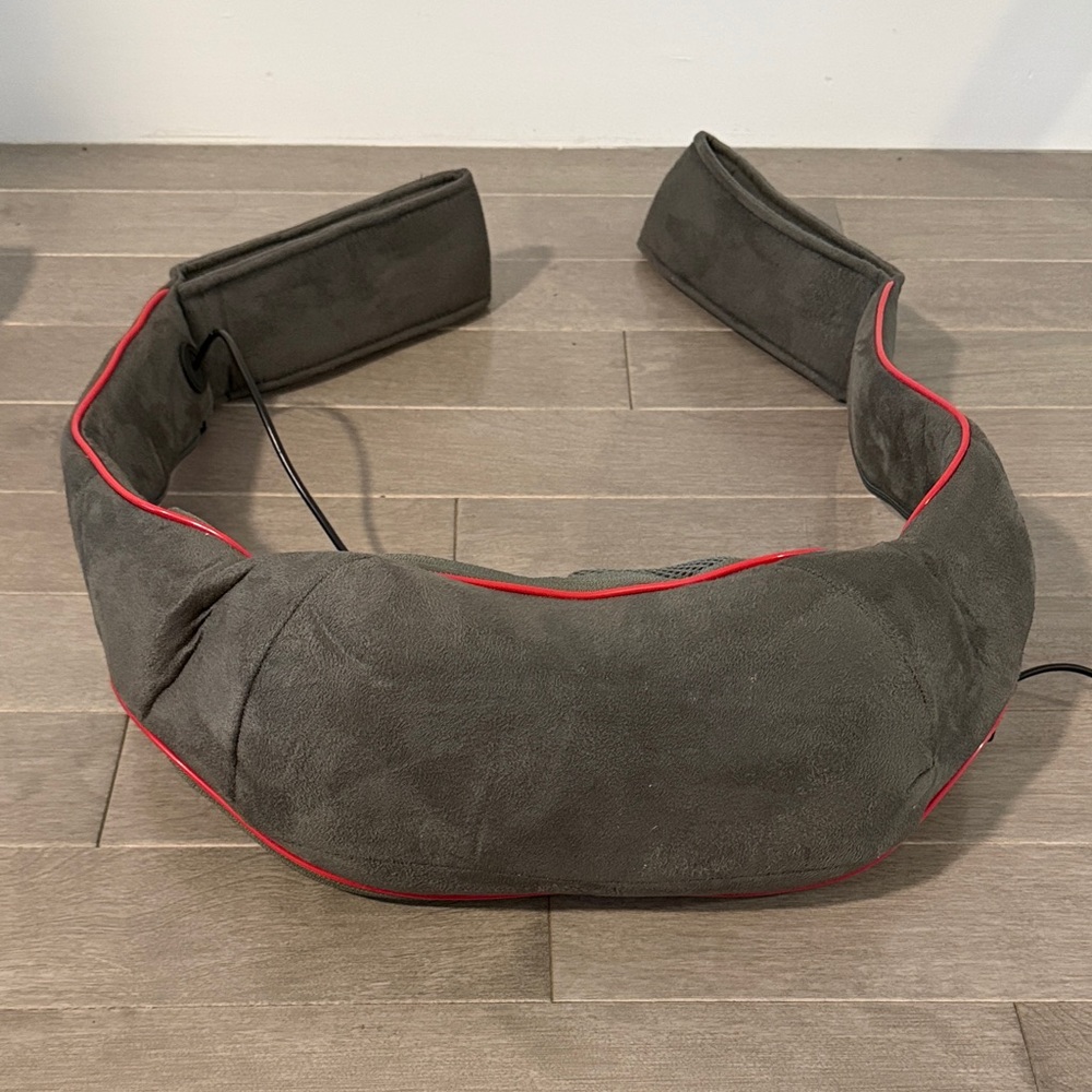 Gray Massage Neck Pillow with Red Trim
